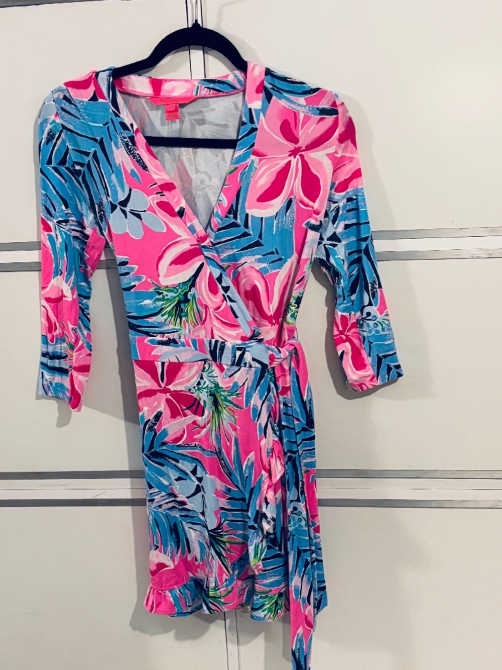 Lilly Pulitzer Women’s Fooral Wrap Dress 3/4 Sleeves Xsmall
